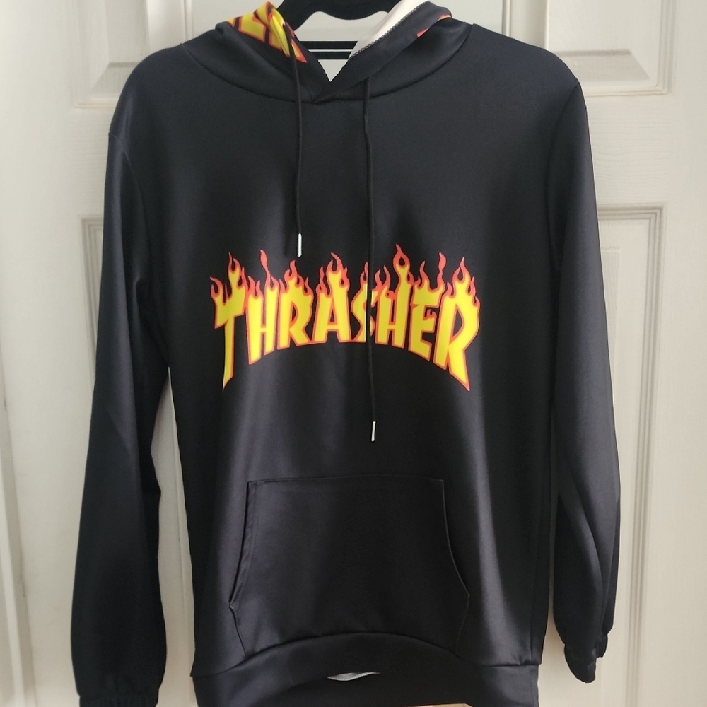 Thrasher Black Flame Logo Hoodie Youth XL Skate Streetwear Pullover